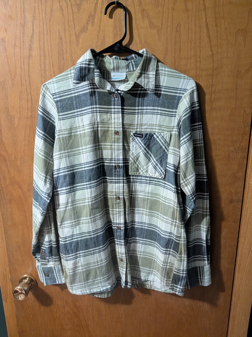 Columbia Olive, Cream and Black Plaid Button-Down Shirt